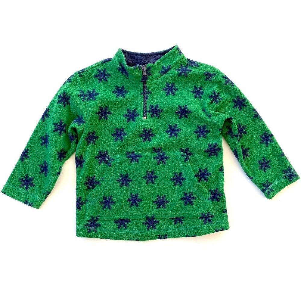 Hanna Andersson Green Snowflake Polarfleece 1/4 Zip Sweatshirt 100 cm / 4